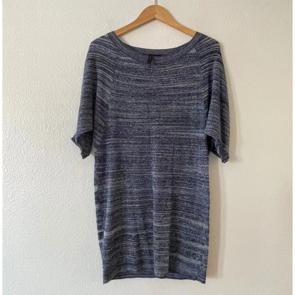 BCBGMaxAzria‎ Tunic Sweater T-Shirt Dress Size Small Blue Space Dye Batwing Knit - Picture 2 of 10
